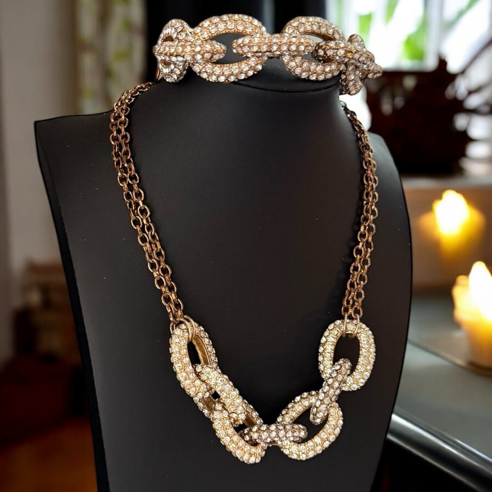 Gemma Layne Vintage Pave Link Collar Necklace 20” & matching bracelet 7-9” EUC